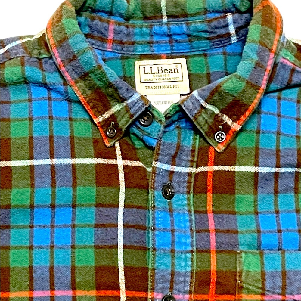L.L.Bean Plaid Flannel Colorful Heavyweight Shirt XL